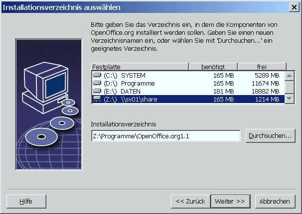 Dialog Installationsverzeichnis ausw&auml;hlen